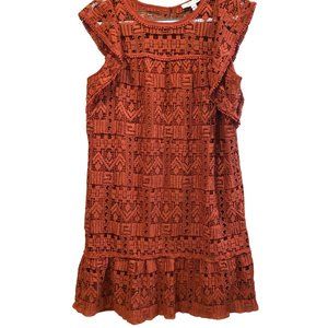 HICHE Crochet Cap Sleeve Midi Dress Sz M Rust Lined Boho